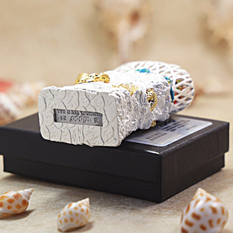 Zippo Heavy Relief White Great Wall and Gold Dragon Case Set - CM42