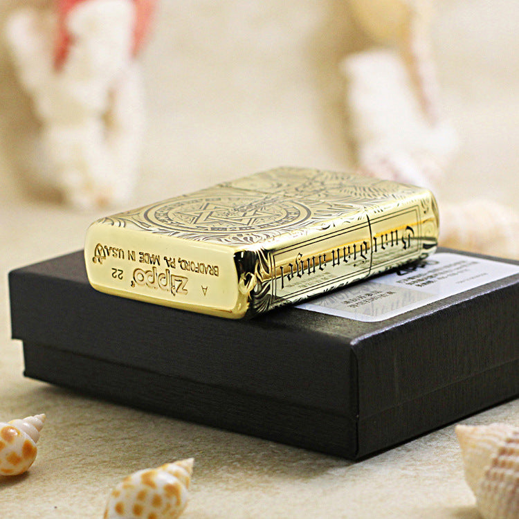 Zippo High Polish Brass Engraved Angelic Warrior Seal of Solomon - CC160