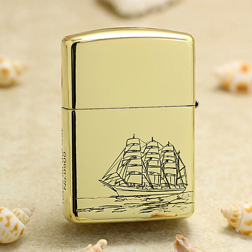 Zippo High Polish Brass Engraved Nautical Map Sailing Ship - CC146