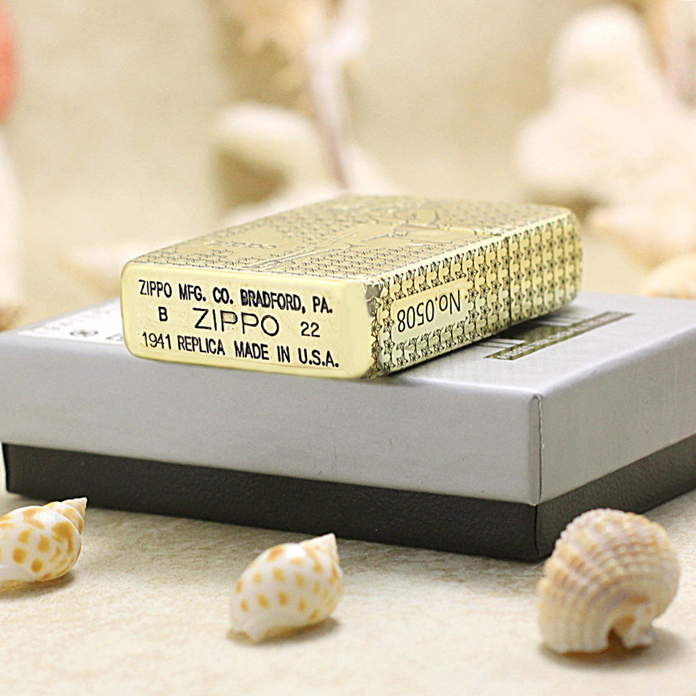 Zippo High Polish Brass Engraved Star Field Pin-Up Girl - CC134