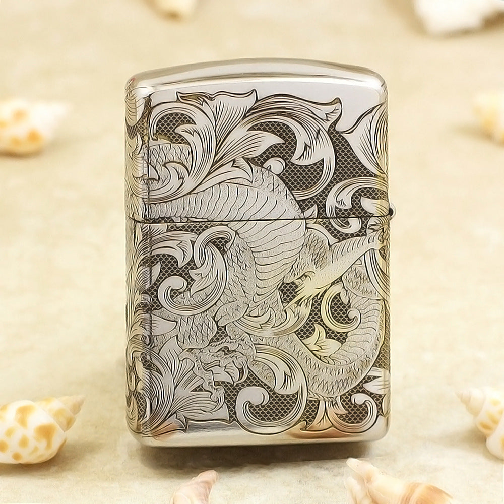Zippo High Polish Chrome Deep Carved Dragon and Full Arabesque - SC26