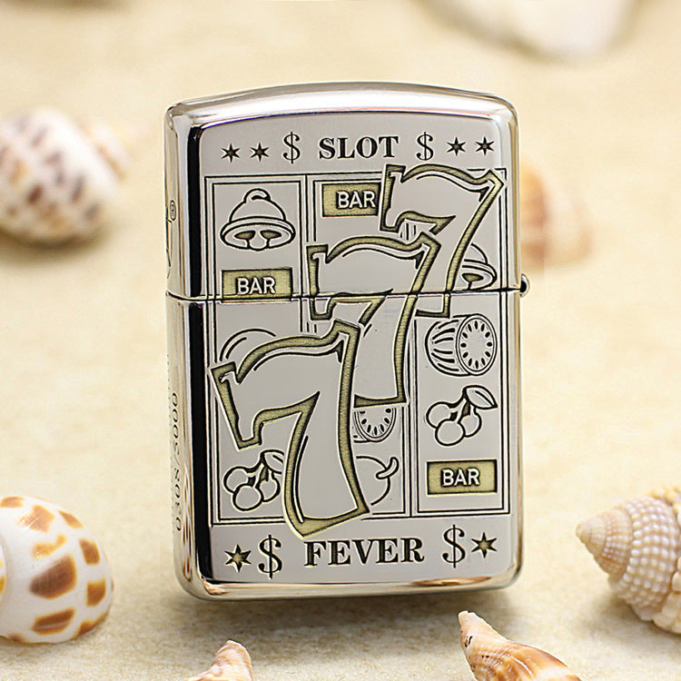 Zippo High Polish Chrome Deep Engraved Lucky Slot Fever 777 - SC23