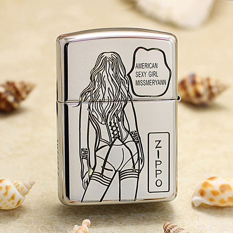 Zippo High Polish Chrome Engraved American Sexy Girl Pin-Up - SC22