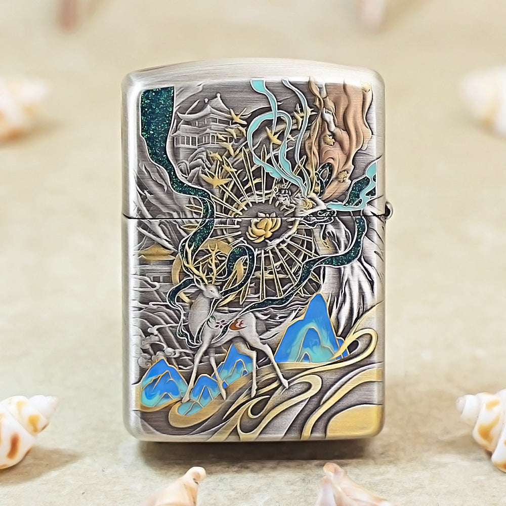 Zippo Silver Color Printed Nine-Colored Deer of the Waves - CS15