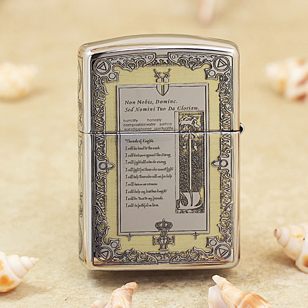 Zippo Silver Deep Carved Knights Templar Declaration - SC09