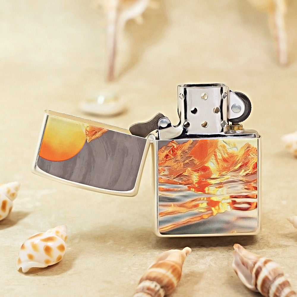 Zippo Silver Matte Color Printed Sunlit Mountainscape - CS01