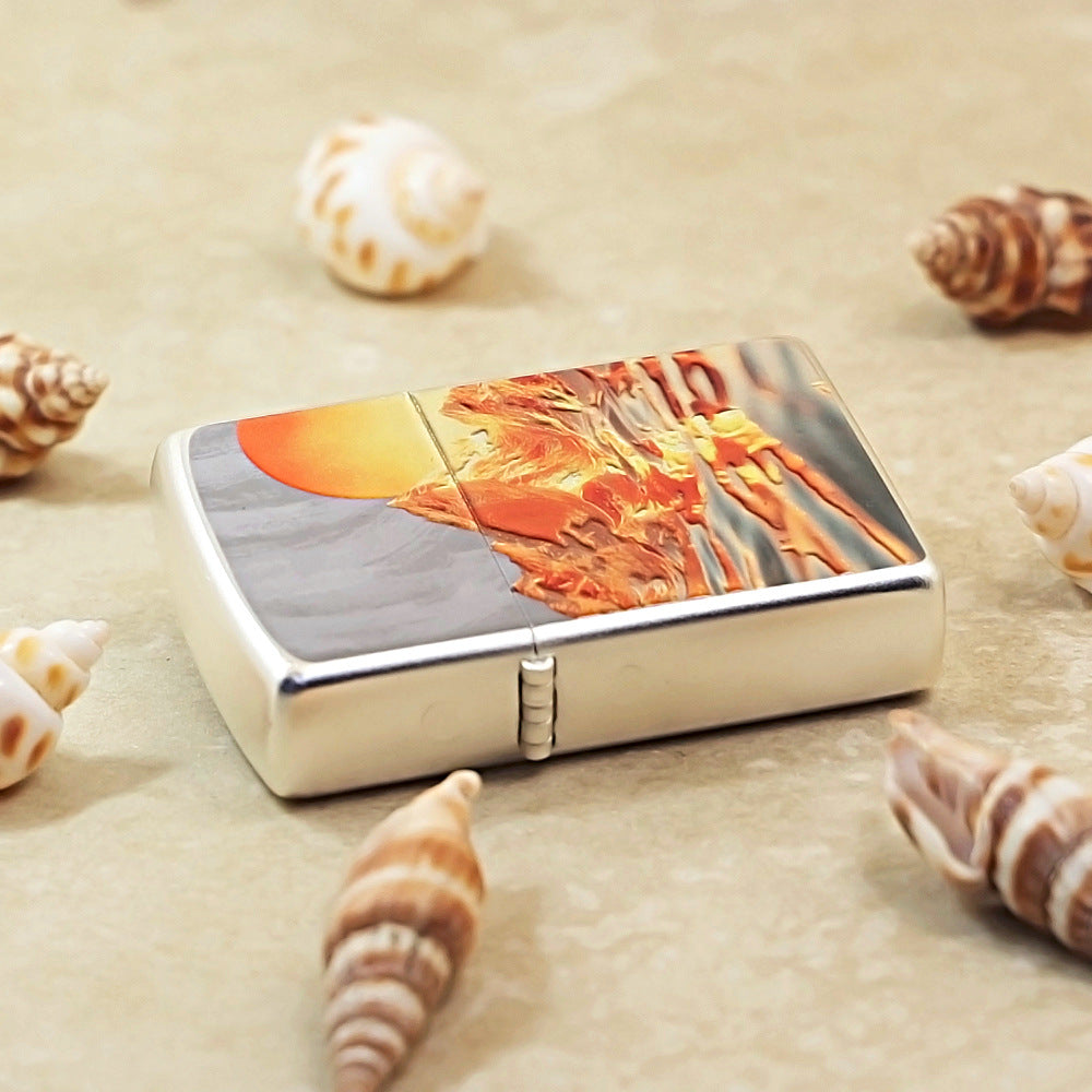 Zippo Silver Matte Color Printed Sunlit Mountainscape - CS01