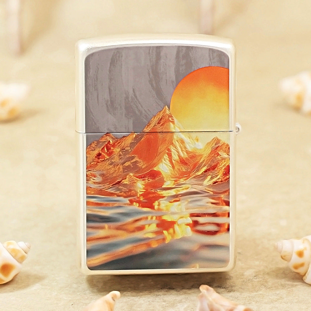 Zippo Silver Matte Color Printed Sunlit Mountainscape - CS01