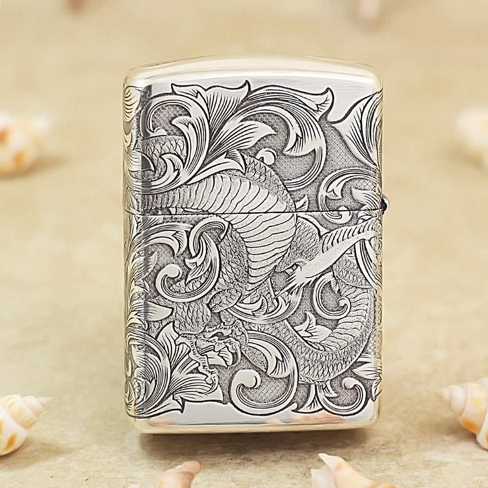 Zippo Silver Plated Arabesque Dragon (Zodiac Animal Series) - Bamboo Box Edition - DS125