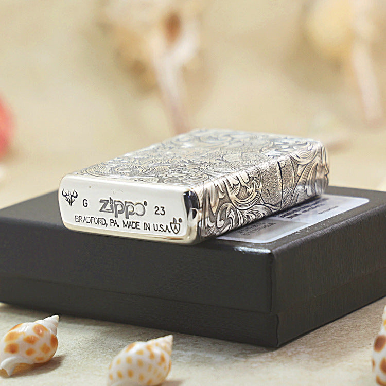 Zippo Silver Plated Arabesque Dragon (Zodiac Animal Series) - Bamboo Box Edition - DS125