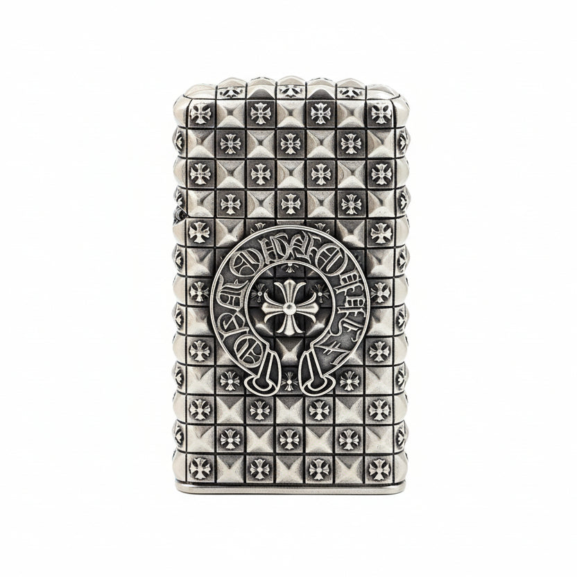 Zippo Slim Antique Silver Gothic Cross Shell Case - CM57