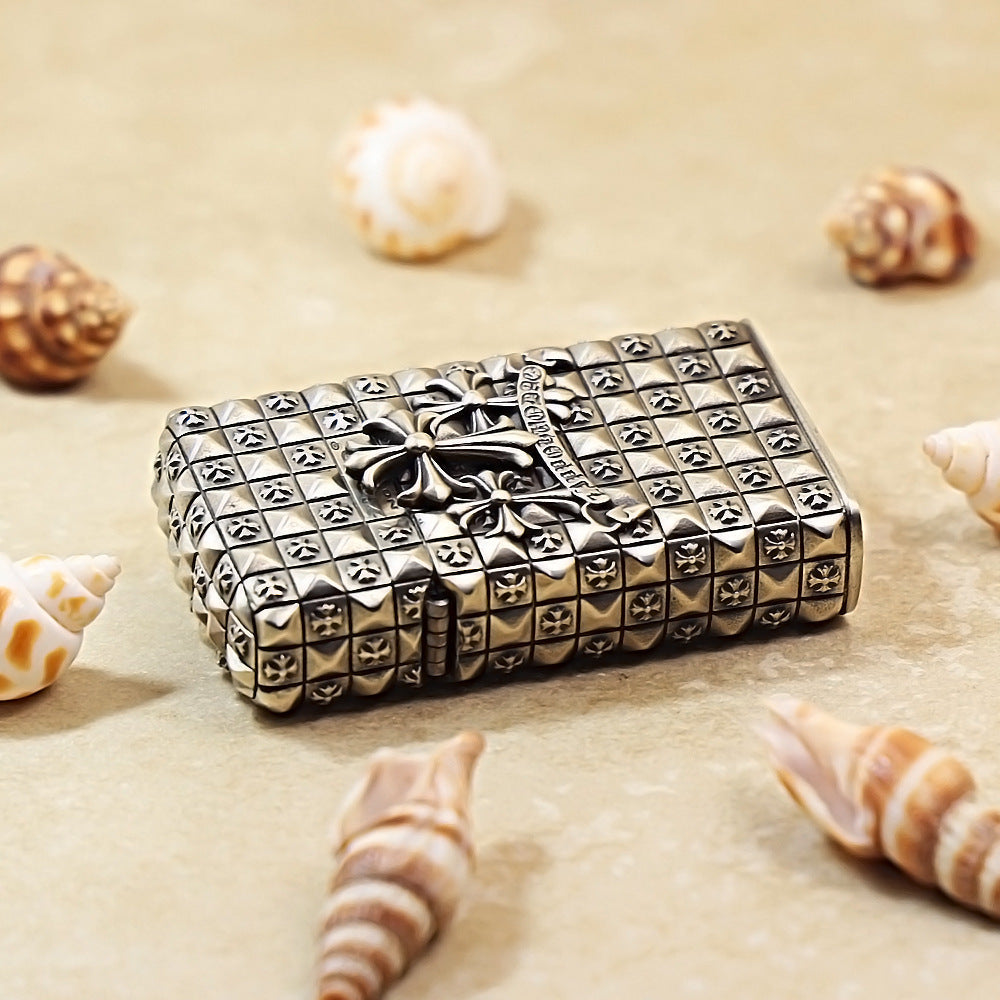 Zippo Slim Antique Silver Gothic Cross Shell Case - CM57