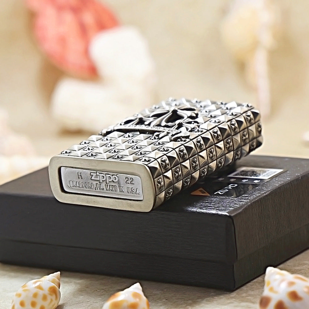 Zippo Slim Antique Silver Gothic Cross Shell Case - CM57