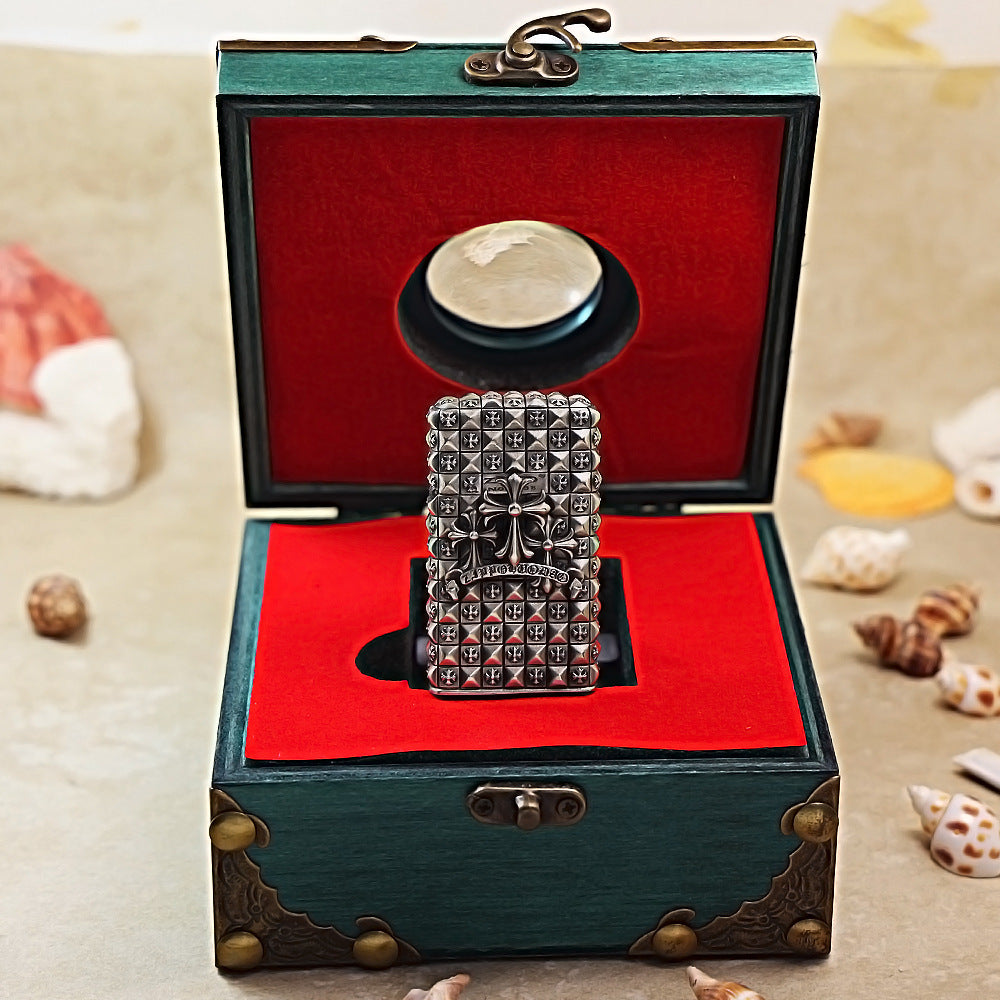 Zippo Slim Antique Silver Gothic Cross Shell Case - CM57