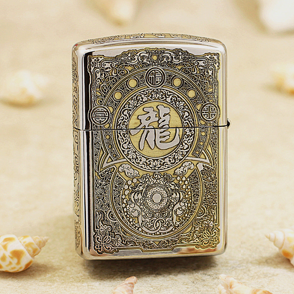 Zippo Two-Tone Deep Carved Imperial Dragon and Fortune Symbol - SC27